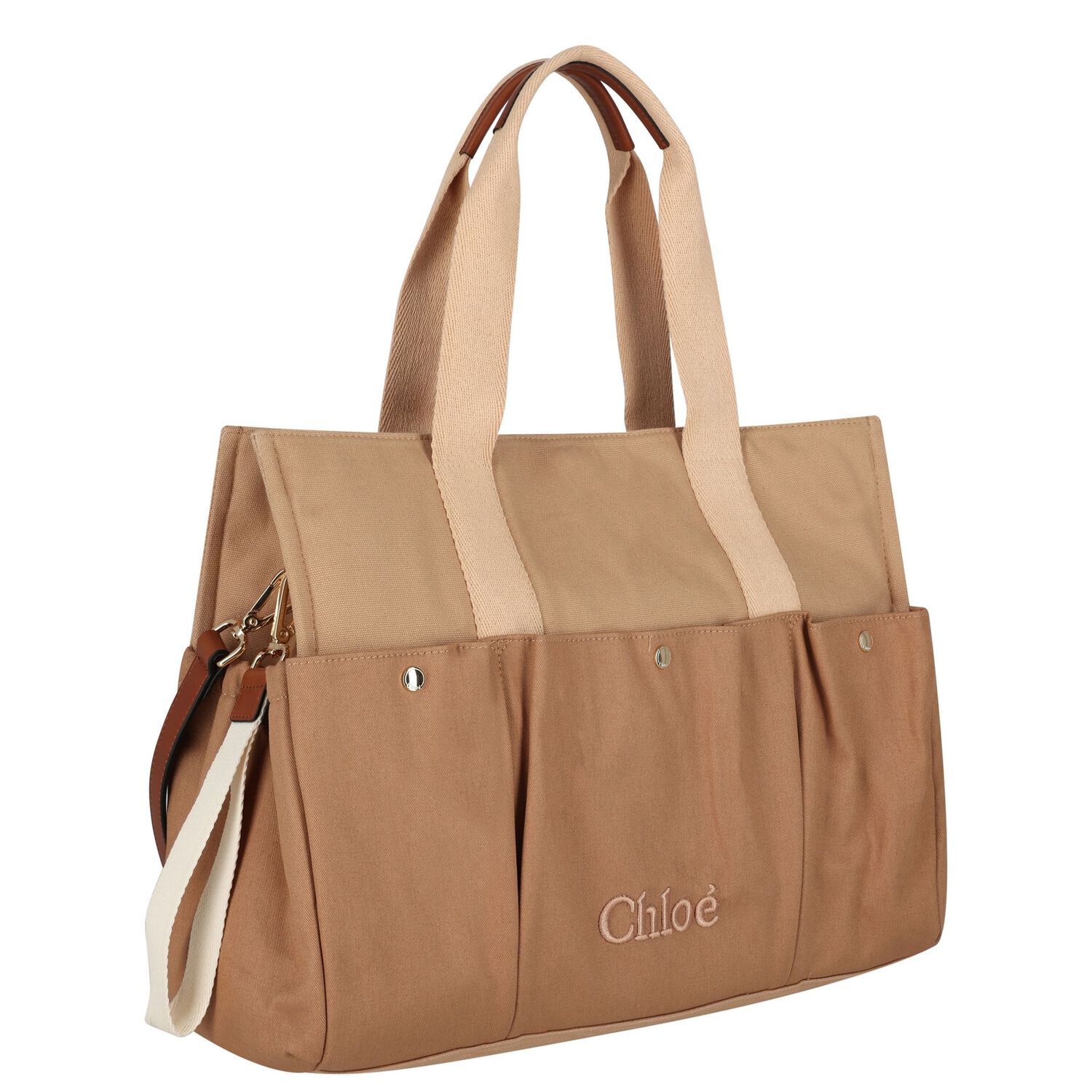 Beige Logo Canvas Baby Changing Bag, 1, hi-res