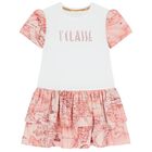 Girls White & Pink Geo Map Dress, 1, hi-res
