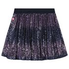 Girls Navy Blue Embellished Pleated Skirt, 1, hi-res