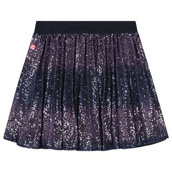 Girls Navy Blue Embellished Pleated Skirt