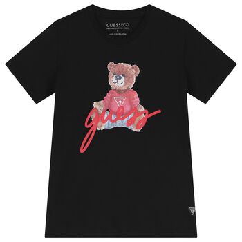 Boys Black Teddy Bear Logo T-Shirt