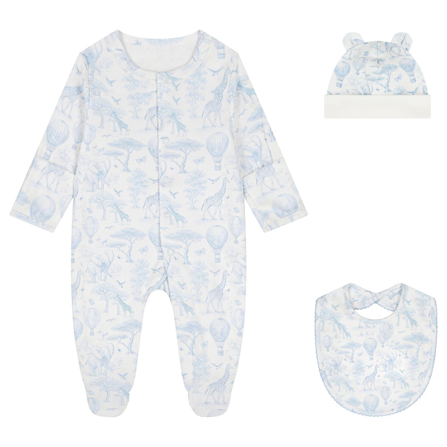 Baby Boys White & Blue Africa Babygrow Gift Set, 1, hi-res