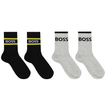 Boys Black & Grey Logo Socks (2 Pack)