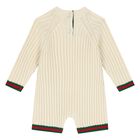 Ivory Web Striped Baby Romper, 1, hi-res