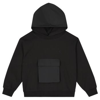 Boys Black Logo Hooded Top