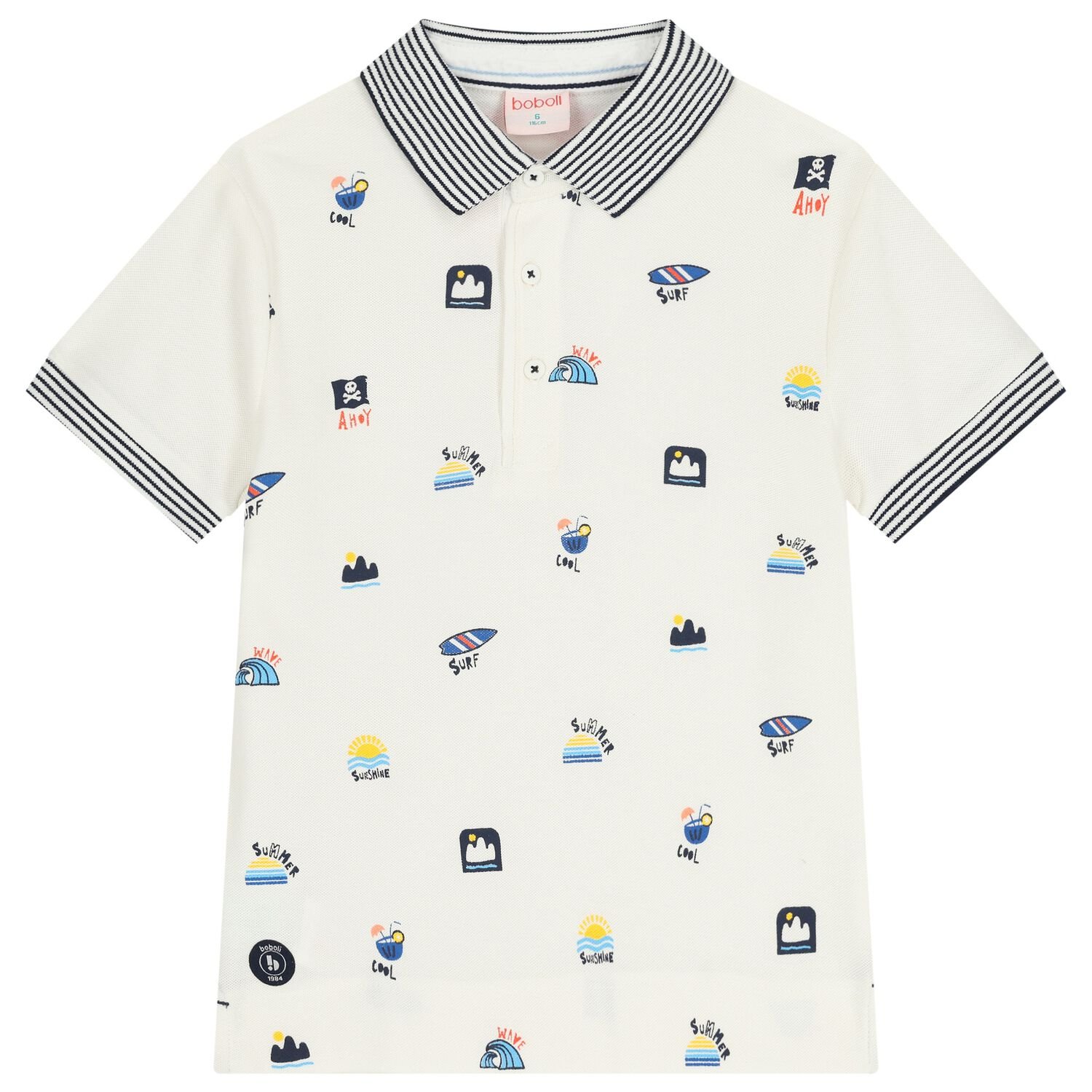 Boys Ivory Striped Polo Shirt, 1, hi-res