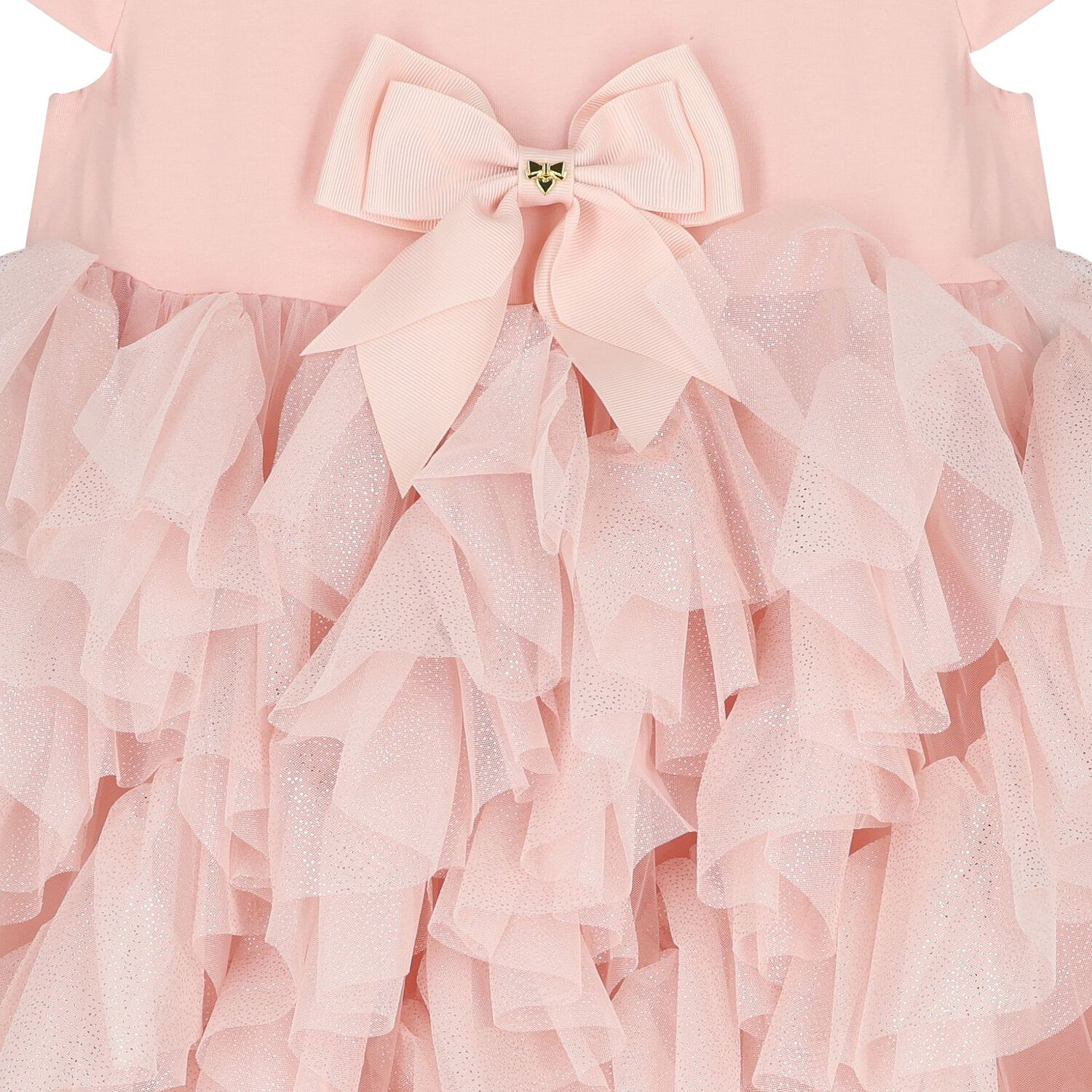 Girls Pink Bow Tulle Dress, 1, hi-res