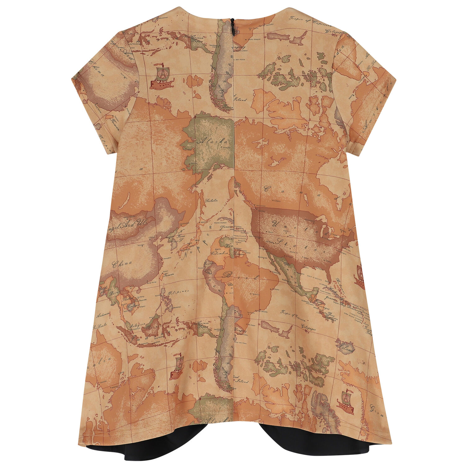 Girls Beige Geo Map Dress, 1, hi-res
