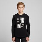 Boys Black Logo Long Sleeve Top, 1, hi-res