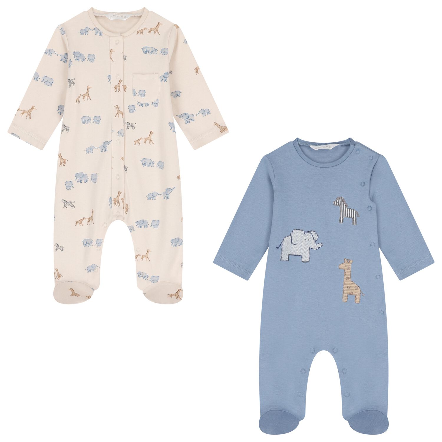 Baby Boys Beige & Blue Babygrows ( 2-Pack ), 2, hi-res
