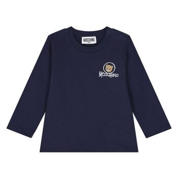 Younger Navy Blue Teddy Bear Logo Long Sleeve Top