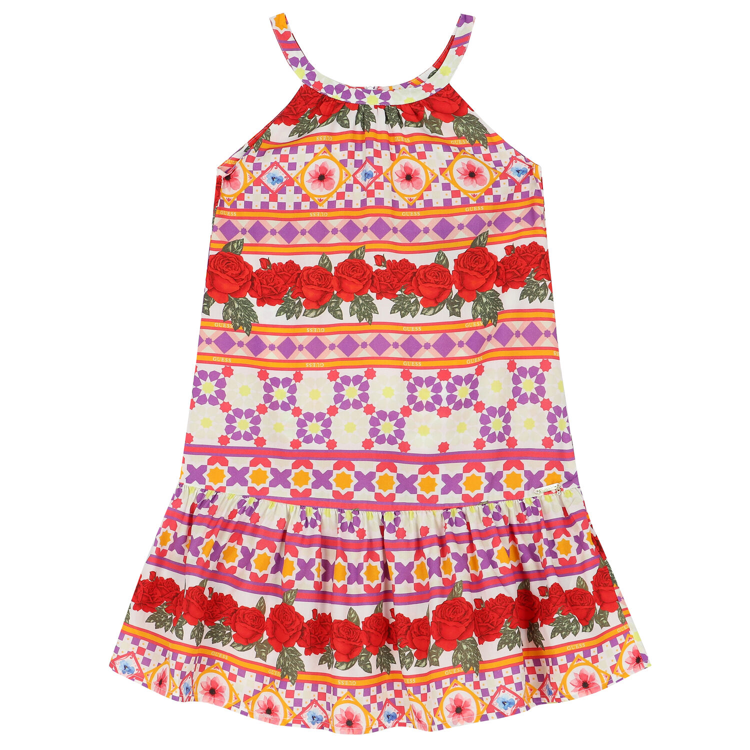 فستان بنات بطبعة الزهور باللون الأحمر والأبيض, 1, hi-res