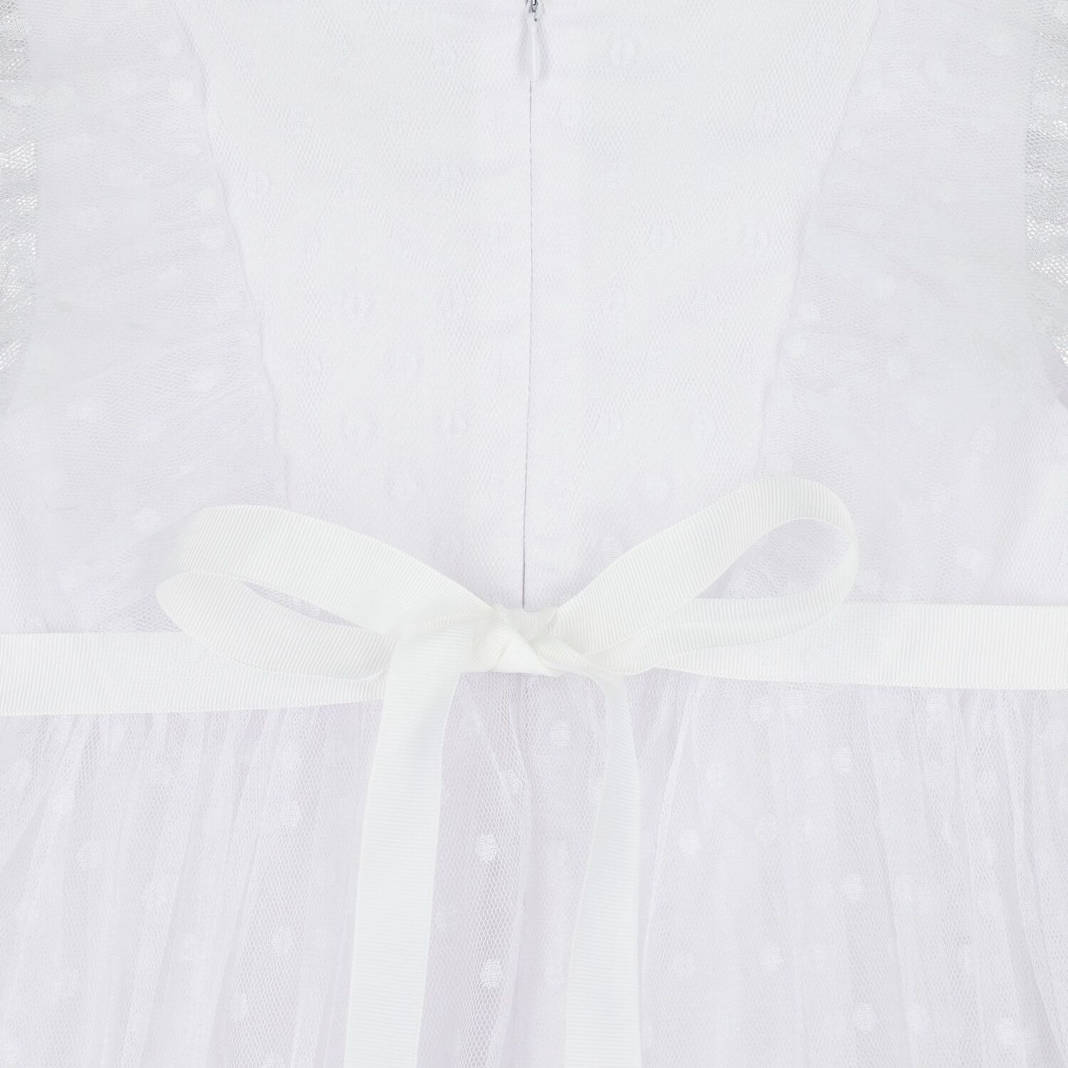 Girls White Polka Dot Tulle Tiered Dress, 1, hi-res