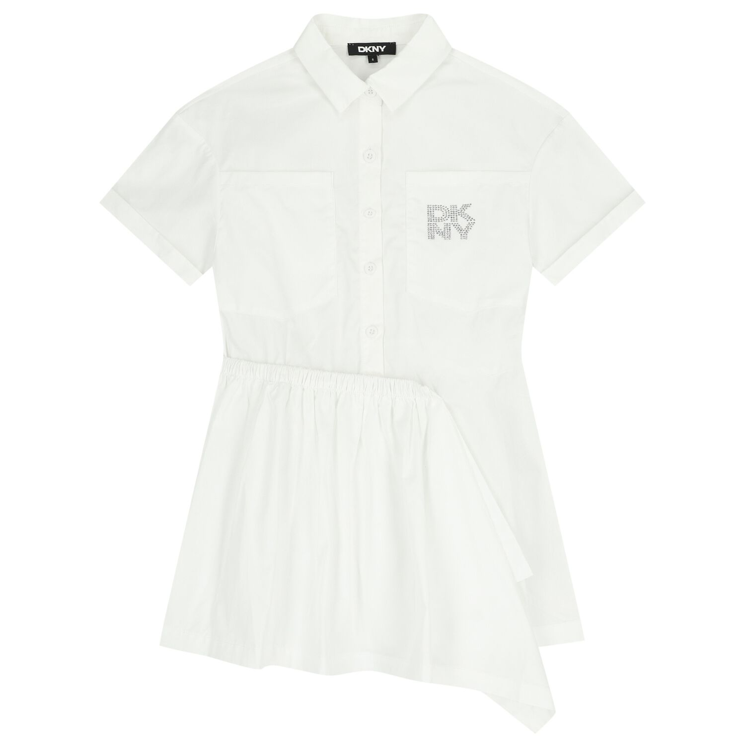Girls White Diamante Logo Shirt Dress , 1, hi-res