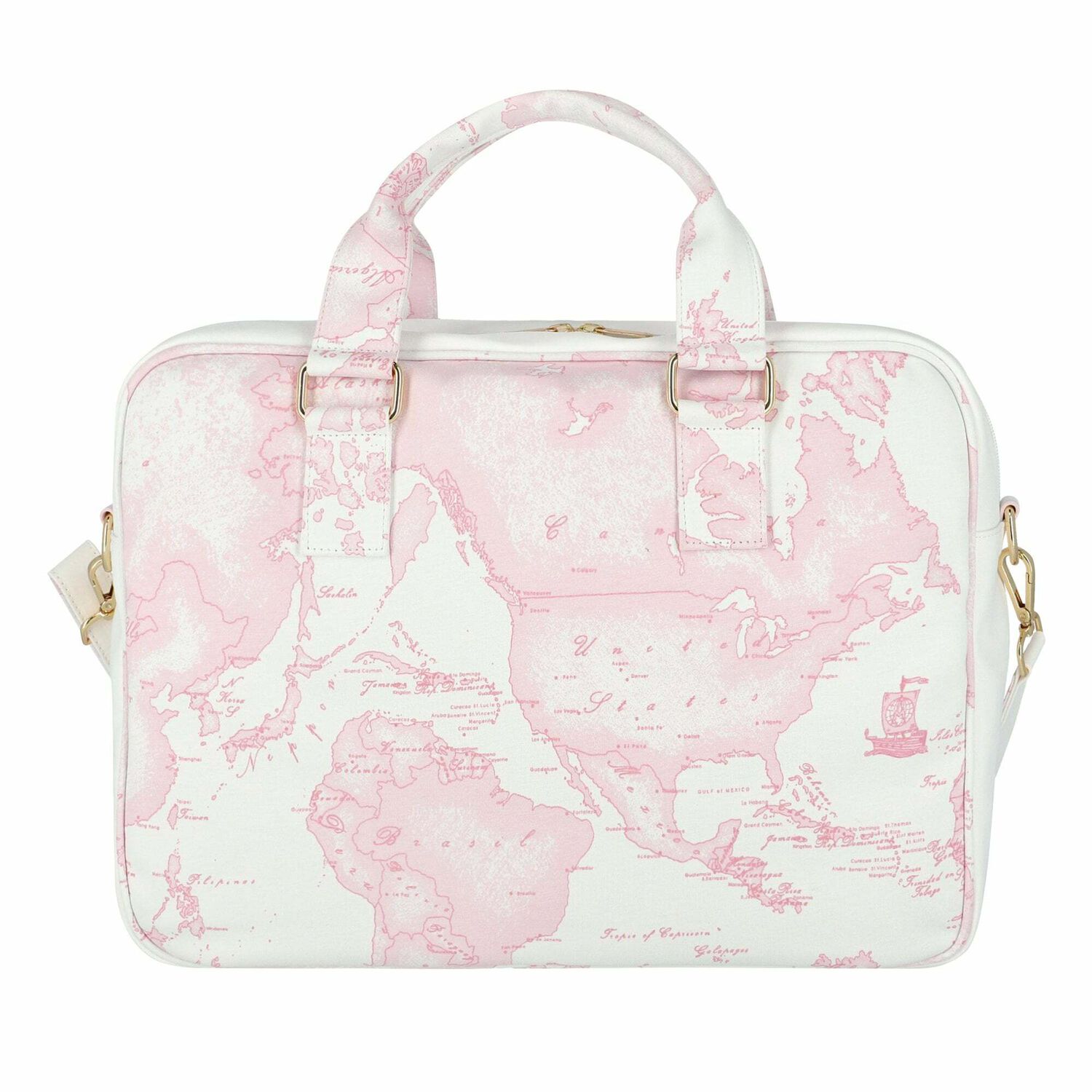 White & Pink Geo Map Baby Changing Bag, 2, hi-res