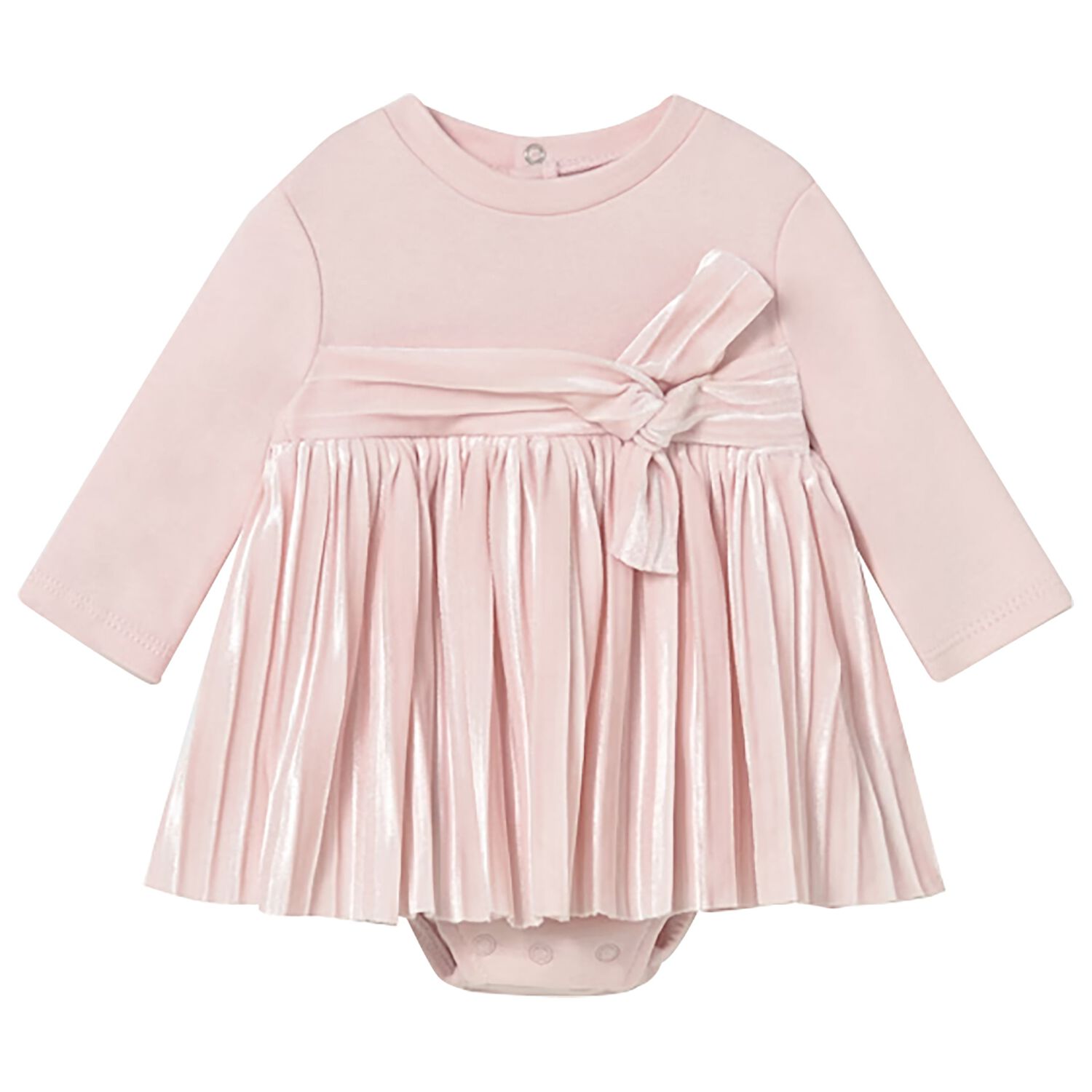 Baby Girls Pink Bow Bodysuit Dress, 1, hi-res