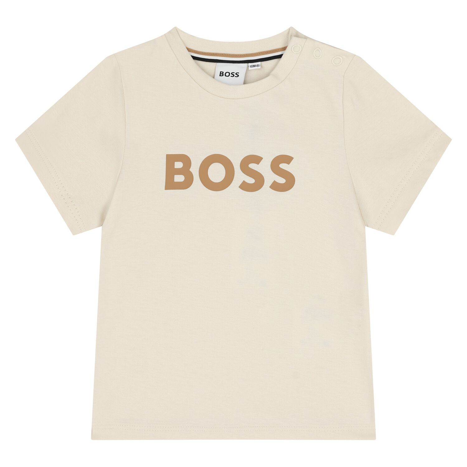 Younger Boys Mini Me Beige Logo T-Shirt, 1, hi-res