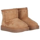 حذاء بنات من الشمواه بالشعار باللون البيج , 1, hi-res