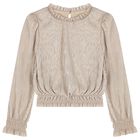 طقم تنورة بليسيه باللون الذهبي للبنات, 1, hi-res