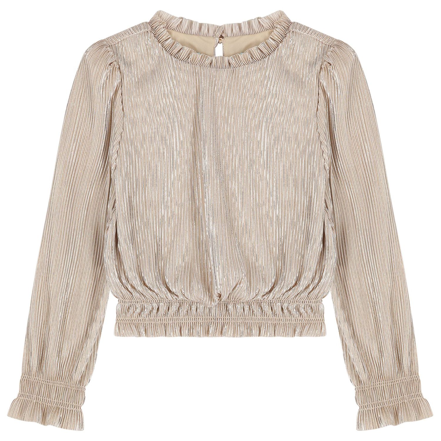 طقم تنورة بليسيه باللون الذهبي للبنات, 1, hi-res