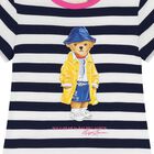 Girls White & Navy Blue Logo Dress, 1, hi-res