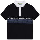 Boys Navy Blue Logo Polo Shirt, 2, hi-res