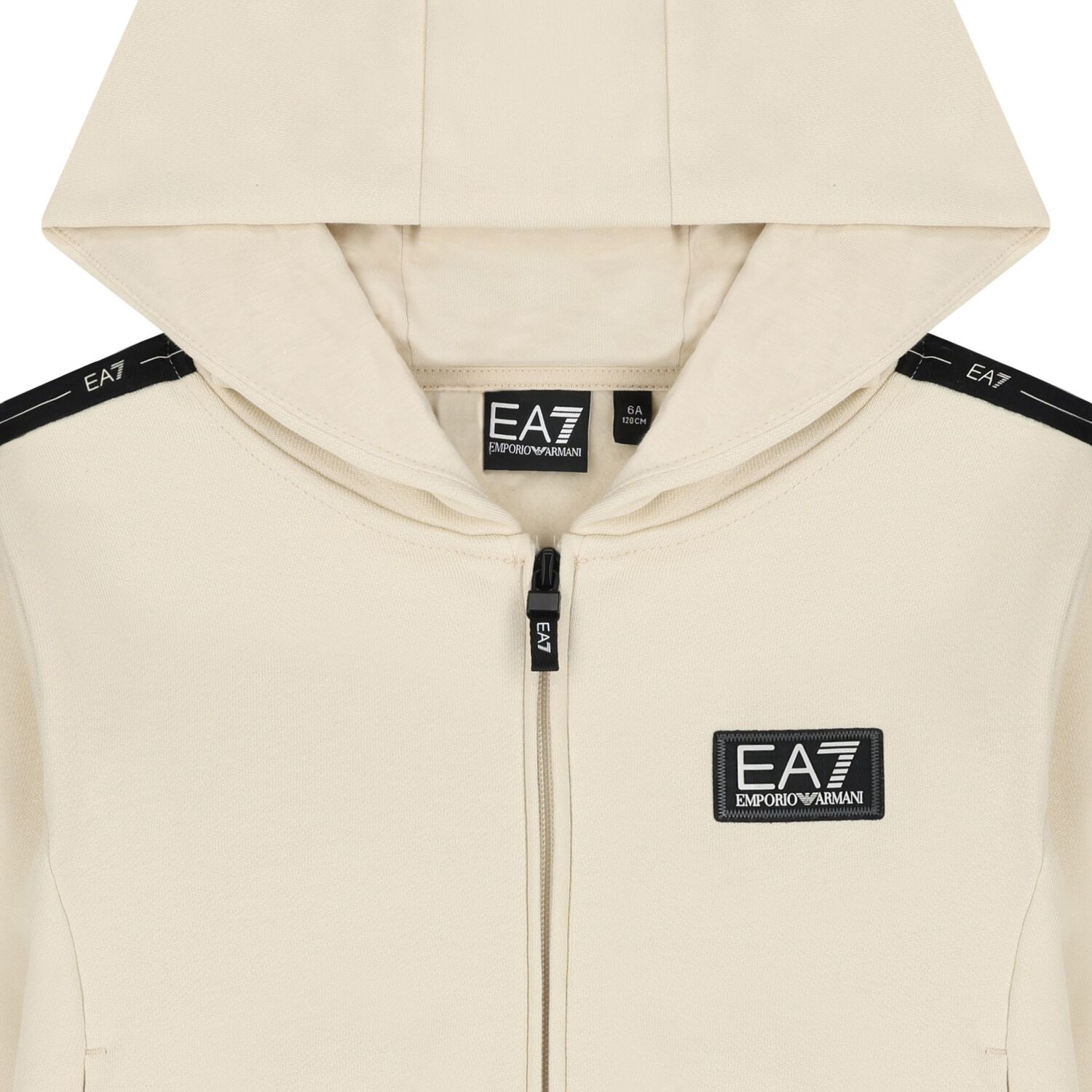 Boys Ivory Logo Hooded Zip Up Top, 1, hi-res