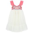 Girls White & Neon Pink Tulle Sequin Dress, 1, hi-res