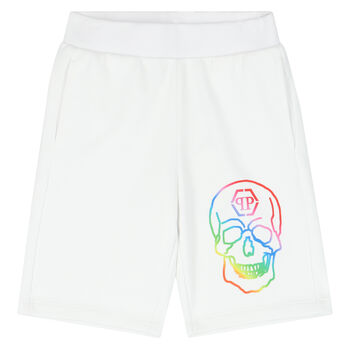 Boys White Skull Logo Shorts