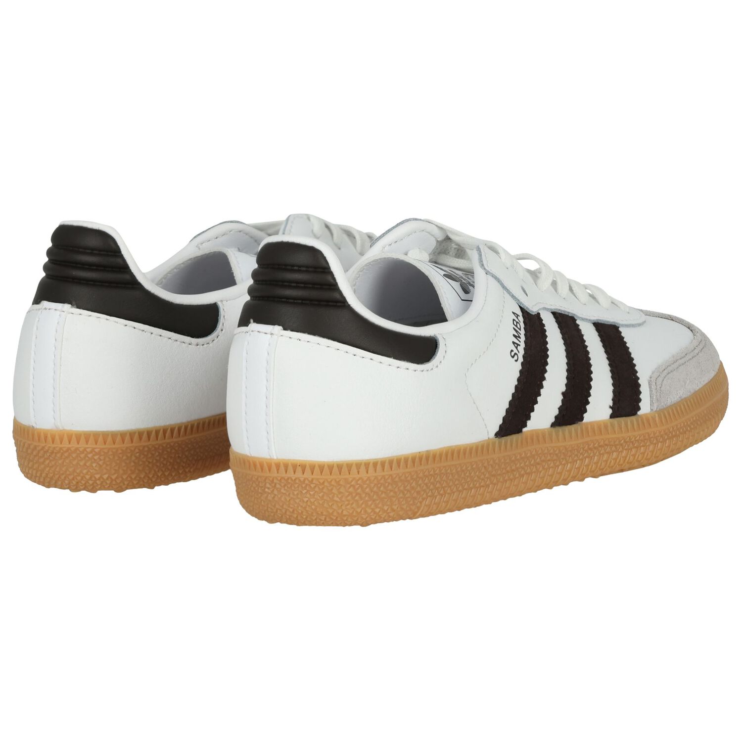 White & Brown Logo Samba Trainers, 1, hi-res