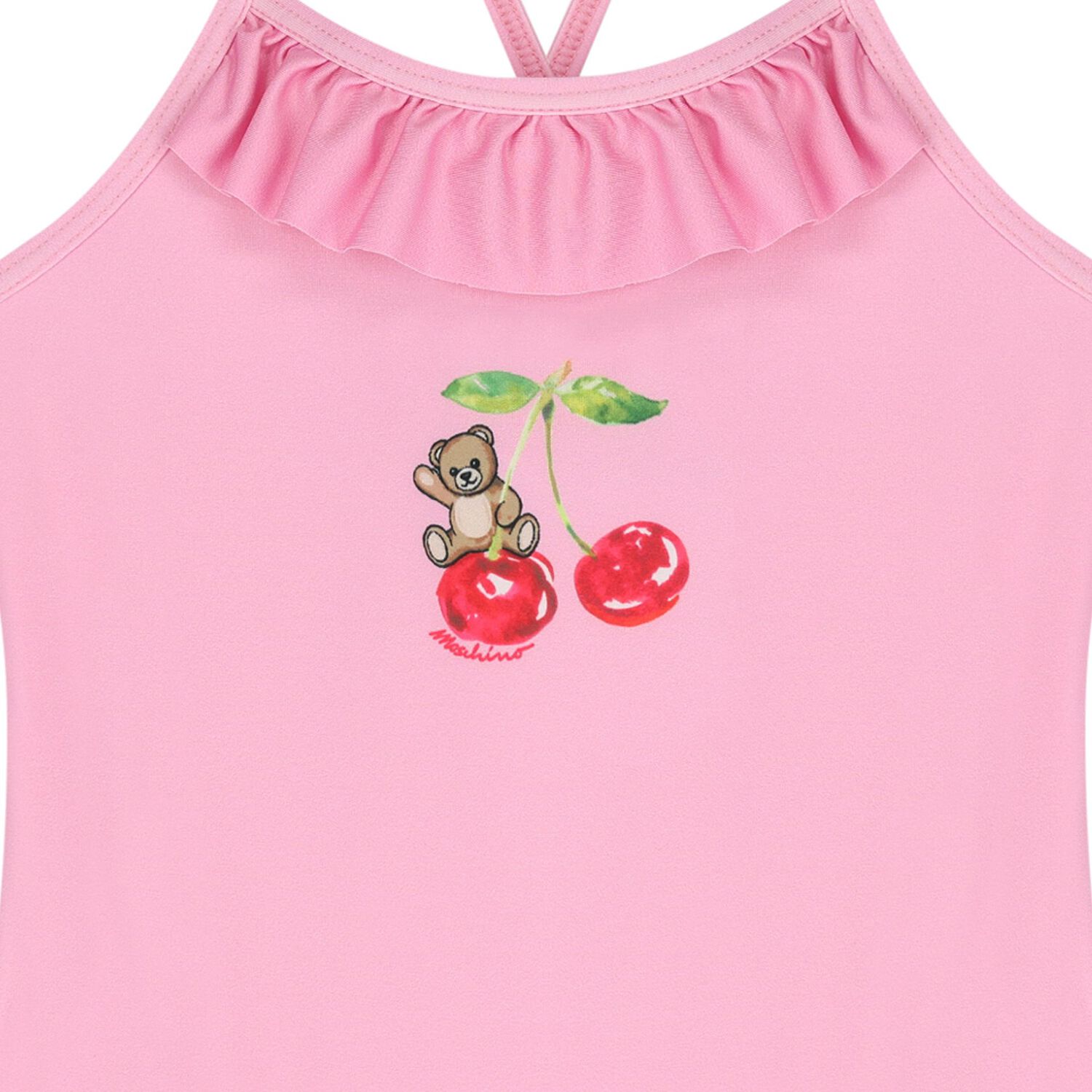 Younger Girls Pink Cherry & Teddy Bear Swimsuit, 1, hi-res