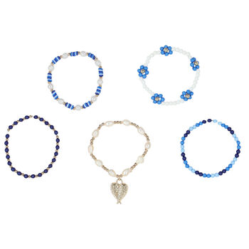 Girls Navy Blue Beaded Bracelets (5 Pack)