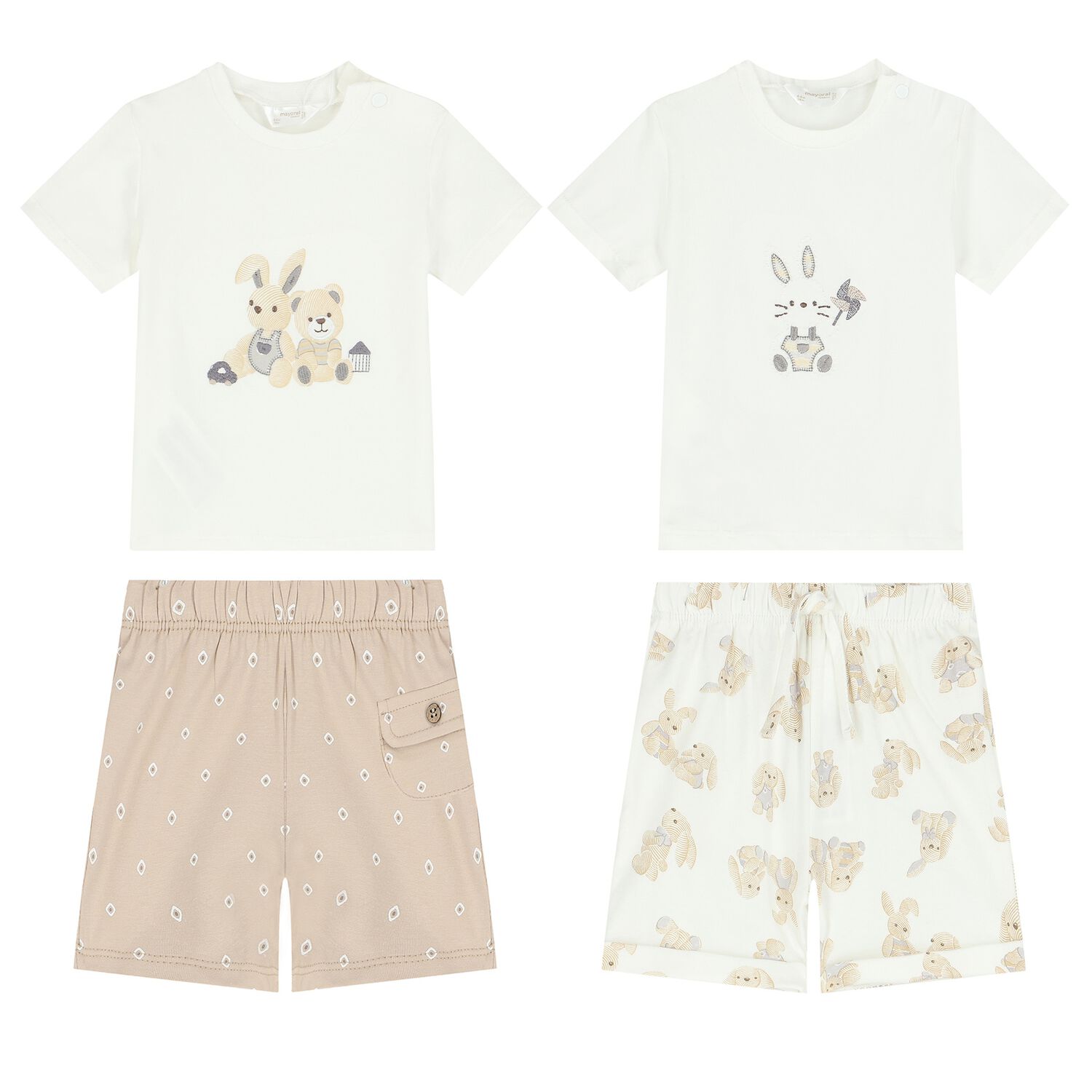 Baby Boys White & Beige Shorts Set ( 2-Pack ), 2, hi-res