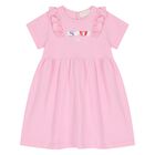 Younger Girls Pink Logo Ruffled Dress, 1, hi-res