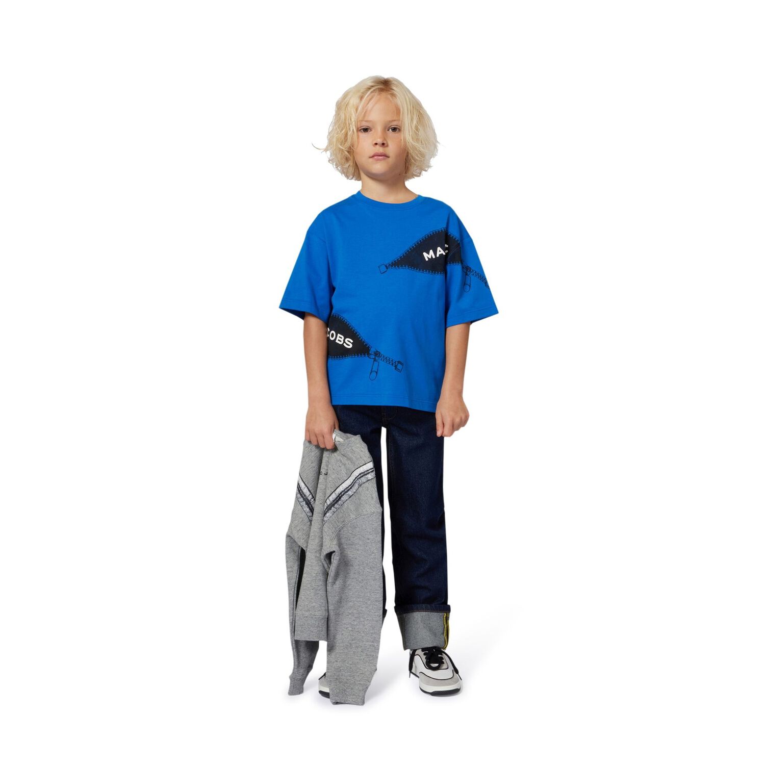 Boys Blue Zipped Logo T-Shirt, 2, hi-res