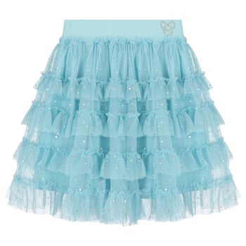 Girls Blue Embellished Tulle Skirt
