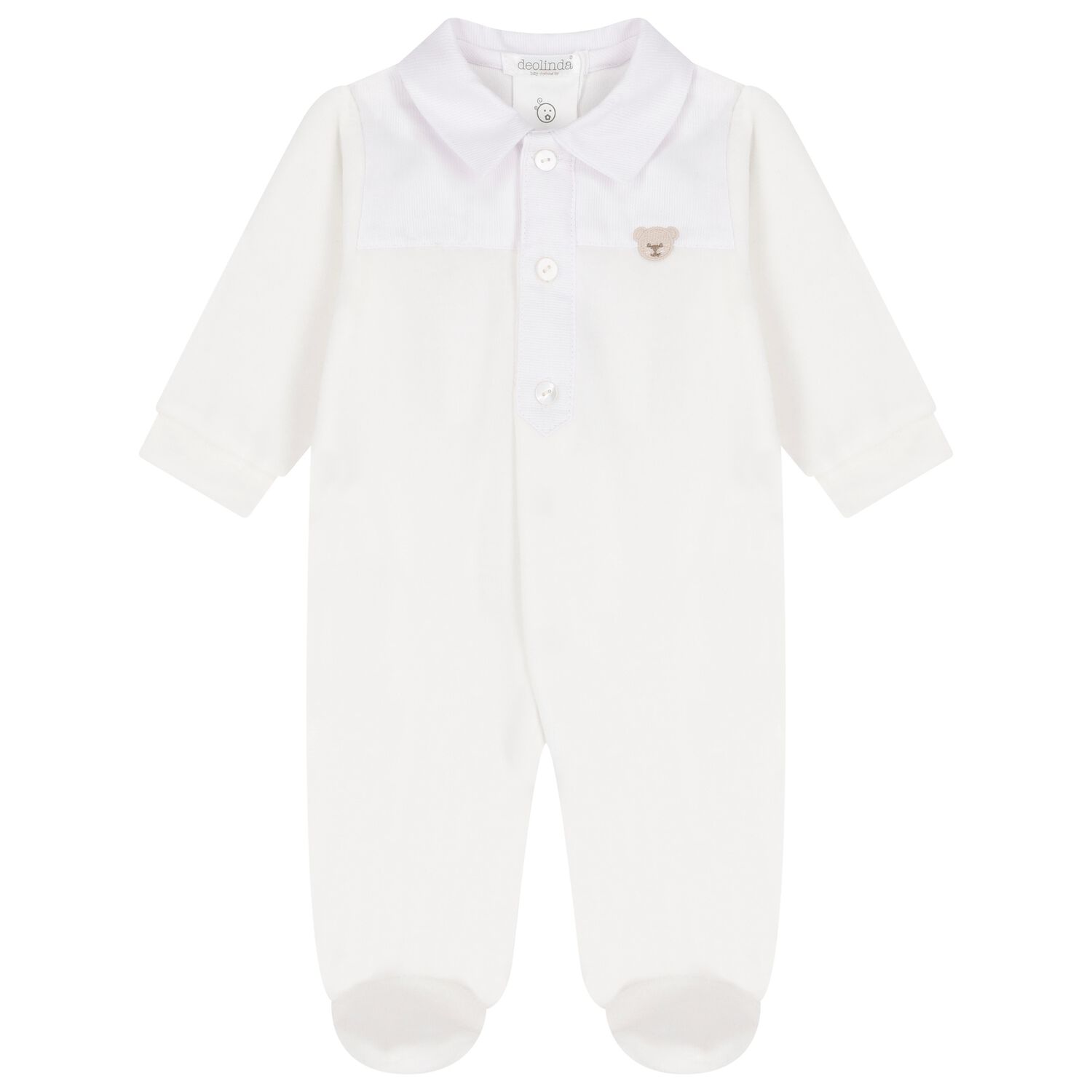 Baby Boys White & Ivory Teddy Bear Babygrow, 2, hi-res