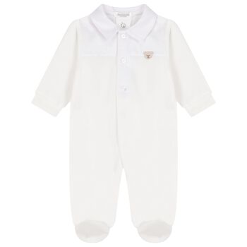 Baby Boys White & Ivory Teddy Bear Babygrow