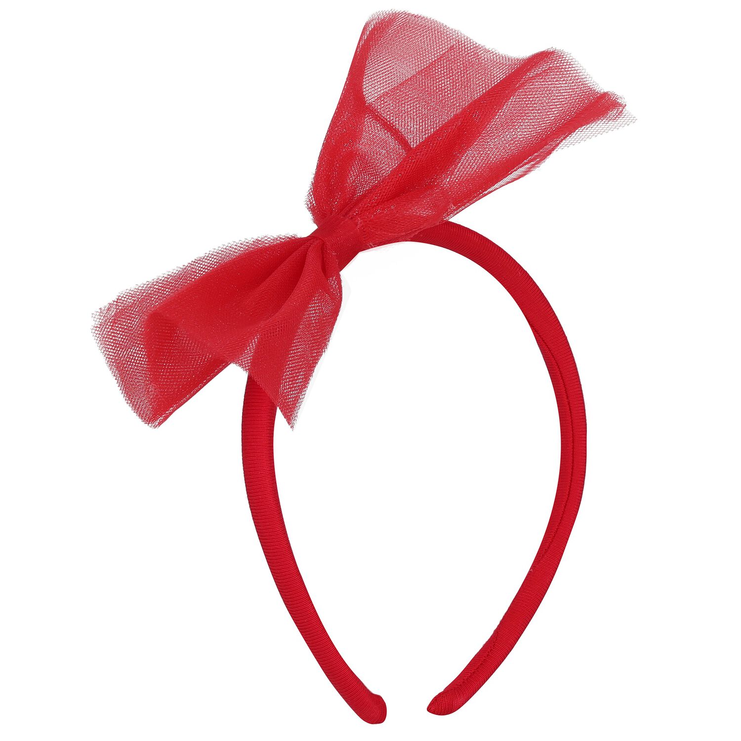 Girls Red Tulle Bow Headband, 1, hi-res
