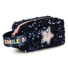 Girls Navy Blue Sequin Pencil Case , 1, hi-res