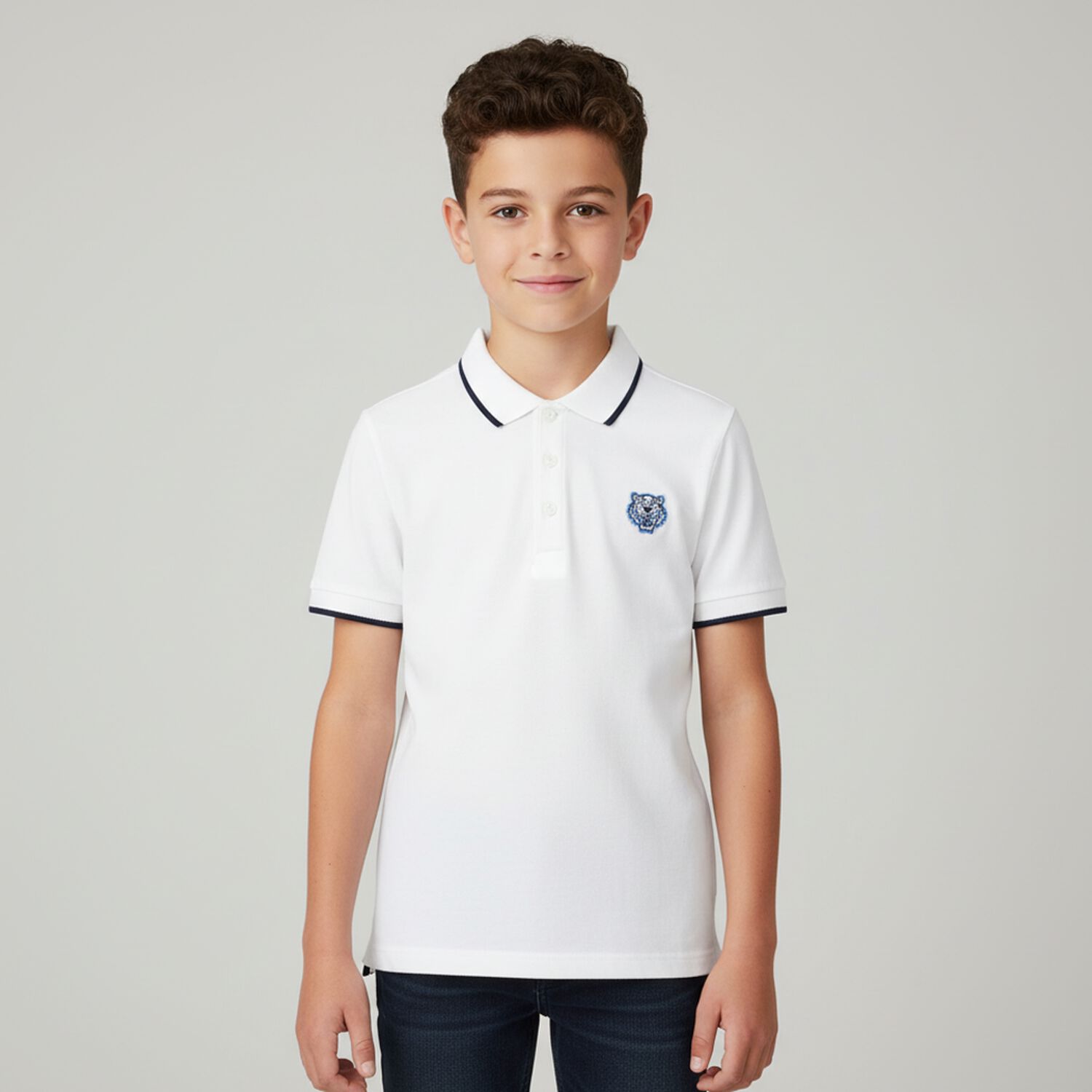 Boys White Logo Polo Shirt, 2, hi-res