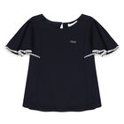 Girls Navy Blue Logo Ruffle Sleeve T-Shirt, 1, hi-res