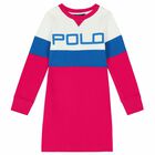 Girls White, Blue & Pink Logo Dress, 1, hi-res