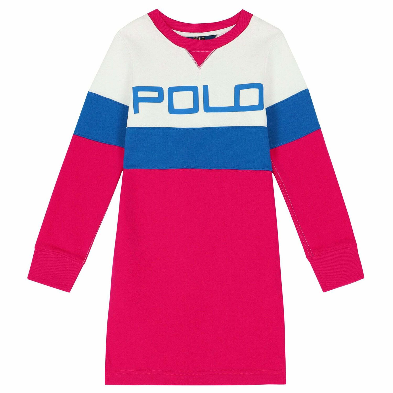 Girls White, Blue & Pink Logo Dress, 1, hi-res image number null