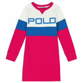 Girls White, Blue & Pink Logo Dress