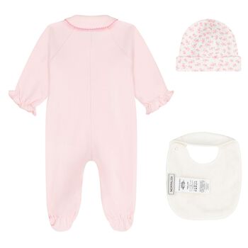 Baby Girls Ivory & Pink Floral Bow Babygrow Gift Set