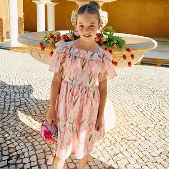 Girls Pink Chiffon Floral Dress