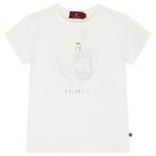 Girls Ivory & Gold Heart Logo T-Shirt, 1, hi-res