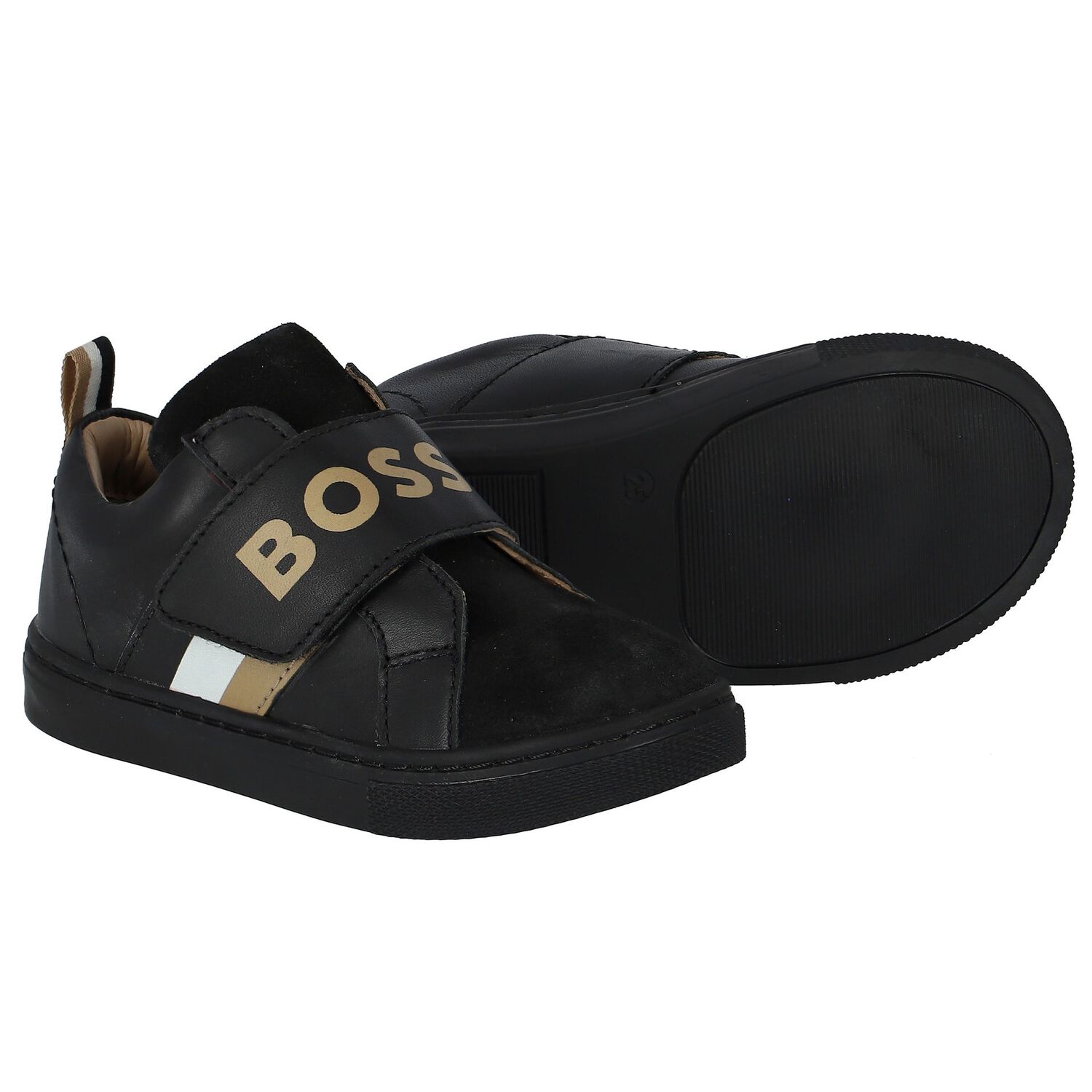 Boys Black Logo Trainers, 1, hi-res