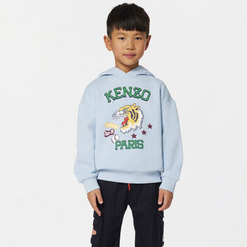 Boys Blue Varsity Tiger Hooded Top